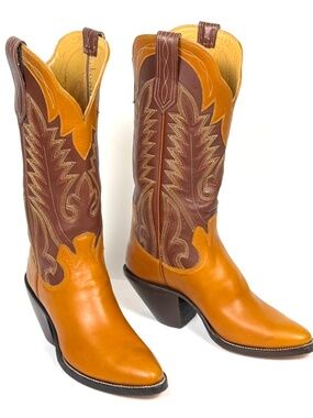Paul Bond Brown Cowboy Boots Mens Size 10D - 14" Tall 2-5/8" Heel Pointed J-Toe